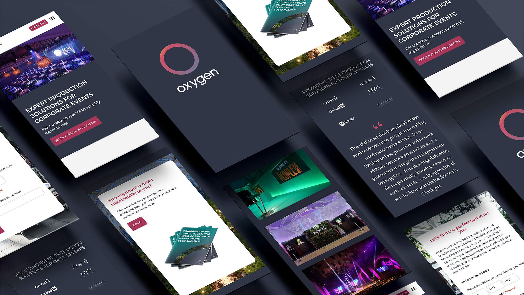 Oxygen Event Services Brand Identity, Creative Design, Web Design